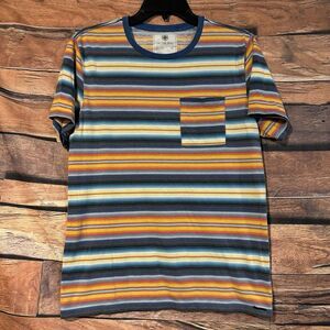 On The Byas Men's Small Striped T-Shirt Pocket Tee Multi-Color Short Sleeve